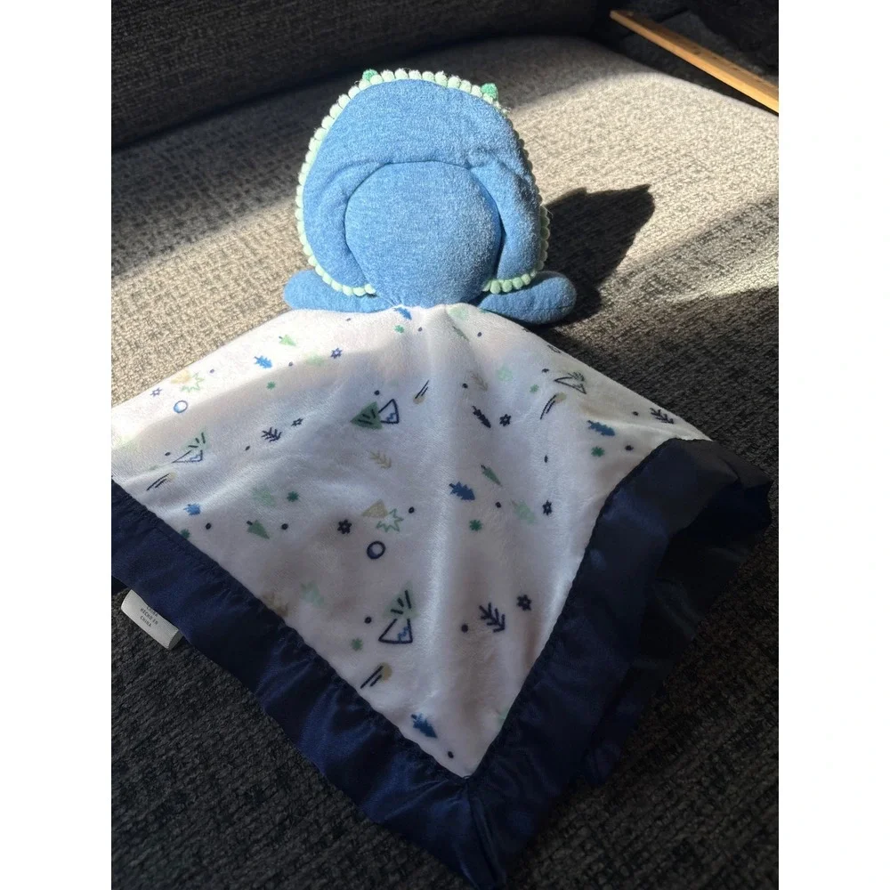 Cloud Island Blue Triceratops Dinosaur Security Blanket Lovey Forest Print 14in
